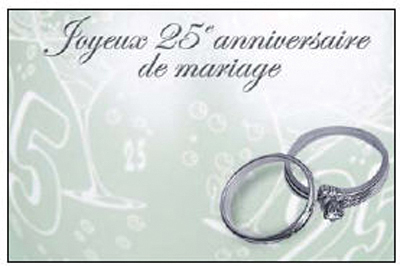 Card Joyeux 25e Anniv Mariage W Ring Silver 3 X Fleurigros